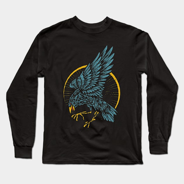 Raven hand drawn vintage Long Sleeve T-Shirt by Mako Design 